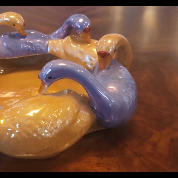 Hand Painted Blue and Gold Lusterware Geese Bowl 30s Raised Star Shape - Picture 3 of 16